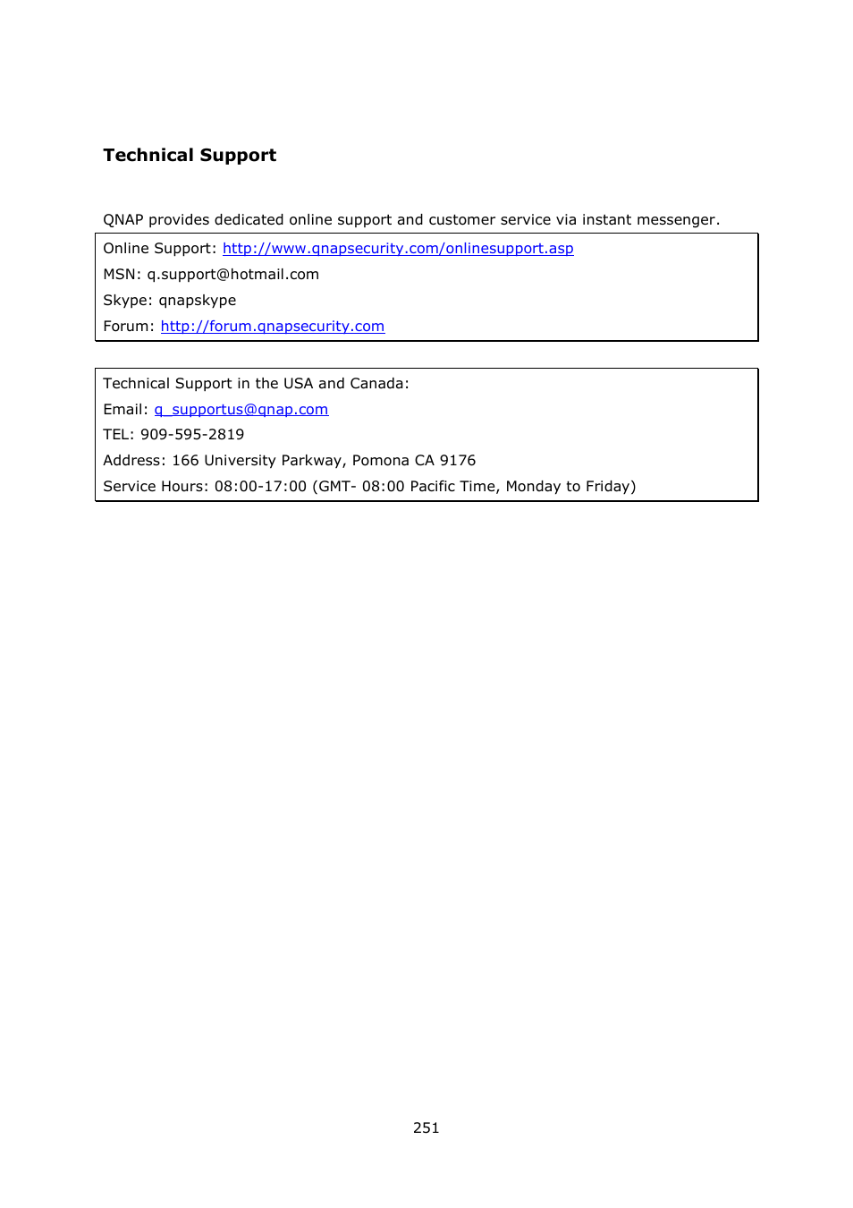 Technical support | QNAP VS-2004L en User Manual | Page 251 / 265