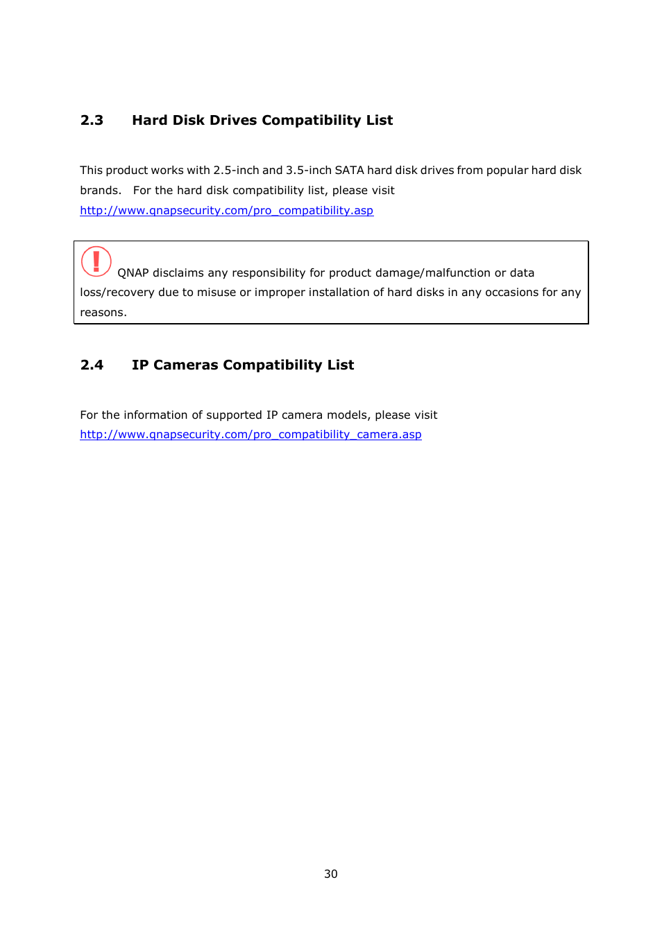 Rives, Ompatibility, Ameras | QNAP VS-2004L en User Manual | Page 30 / 265