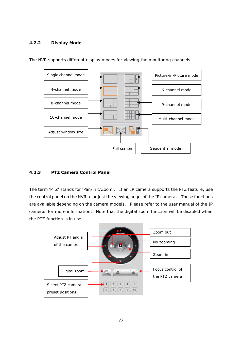 Display mode, Ptz camera control panel | QNAP VS-2004L en User Manual | Page 77 / 265