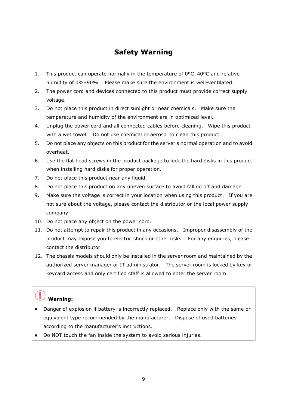 Safety warning | QNAP VS-2004L en User Manual | Page 9 / 265