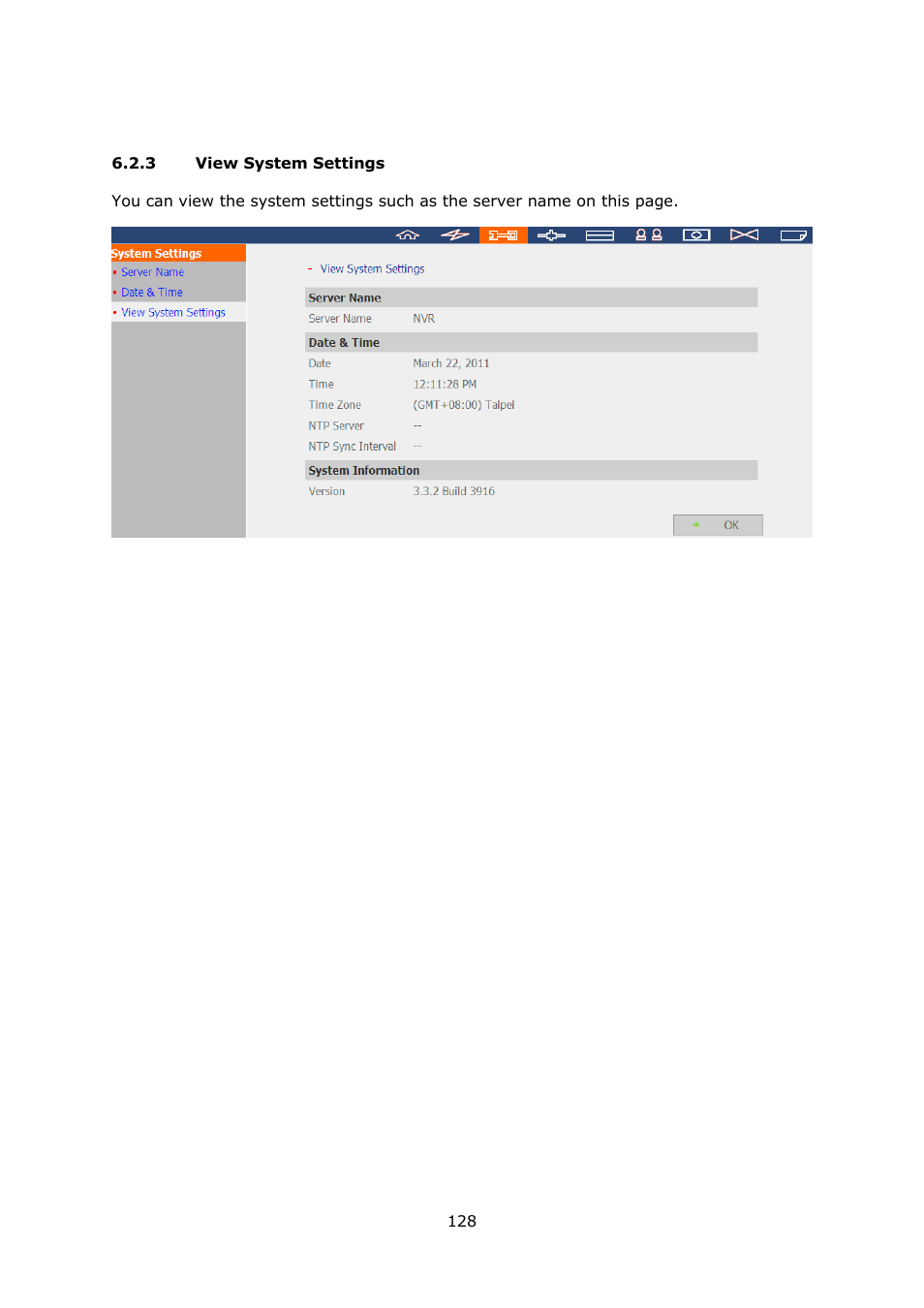 3 view system settings, View system settings | QNAP Security VioStor NVR (Version: 3.3.2) User Manual | Page 128 / 235