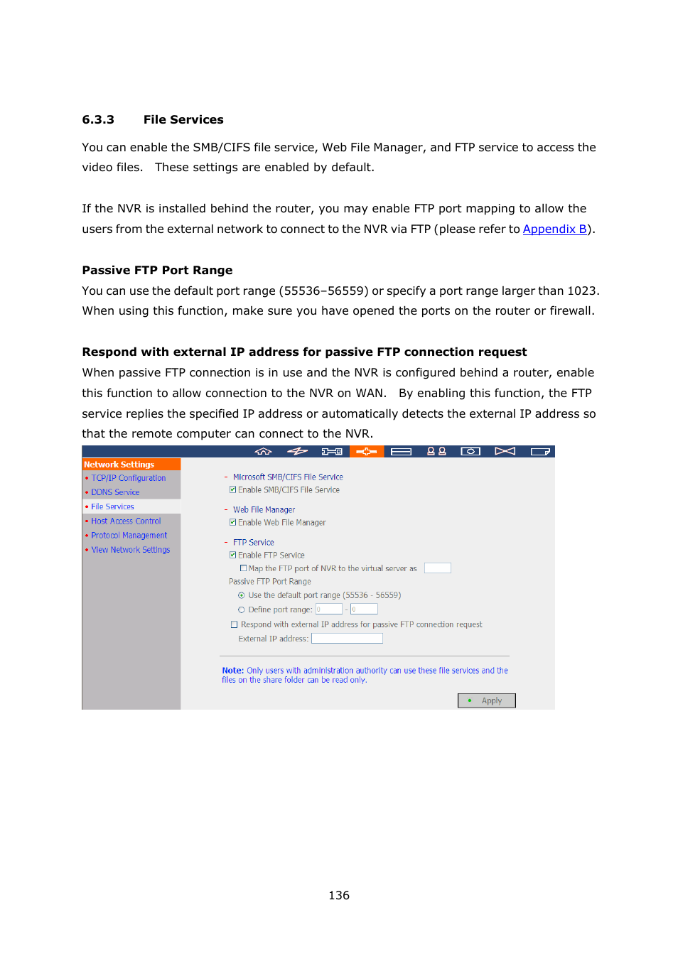 3 file services, File services | QNAP Security VioStor NVR (Version: 3.3.2) User Manual | Page 136 / 235