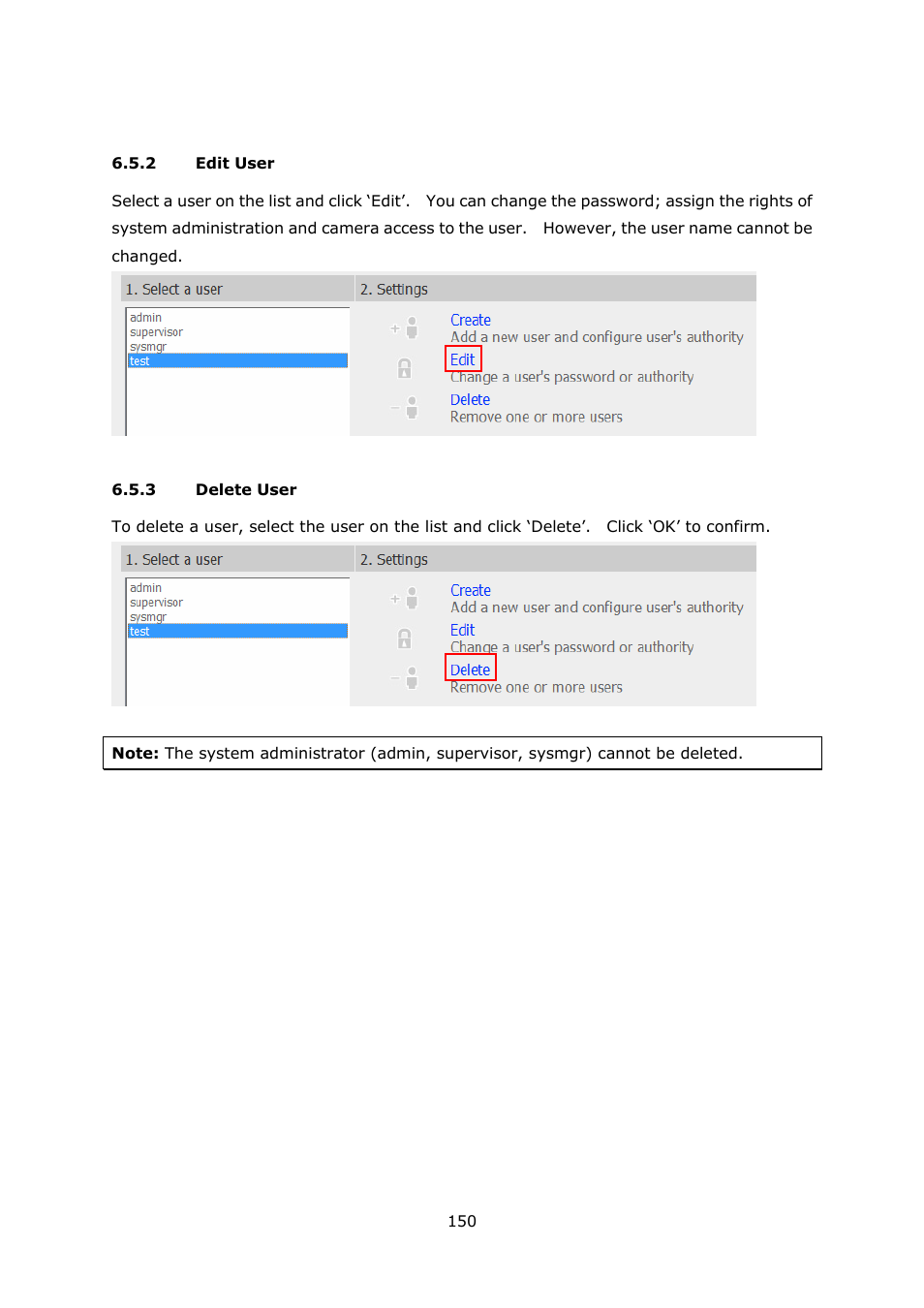 2 edit user, 3 delete user, Edit user | Delete user | QNAP Security VioStor NVR (Version: 3.3.2) User Manual | Page 150 / 235