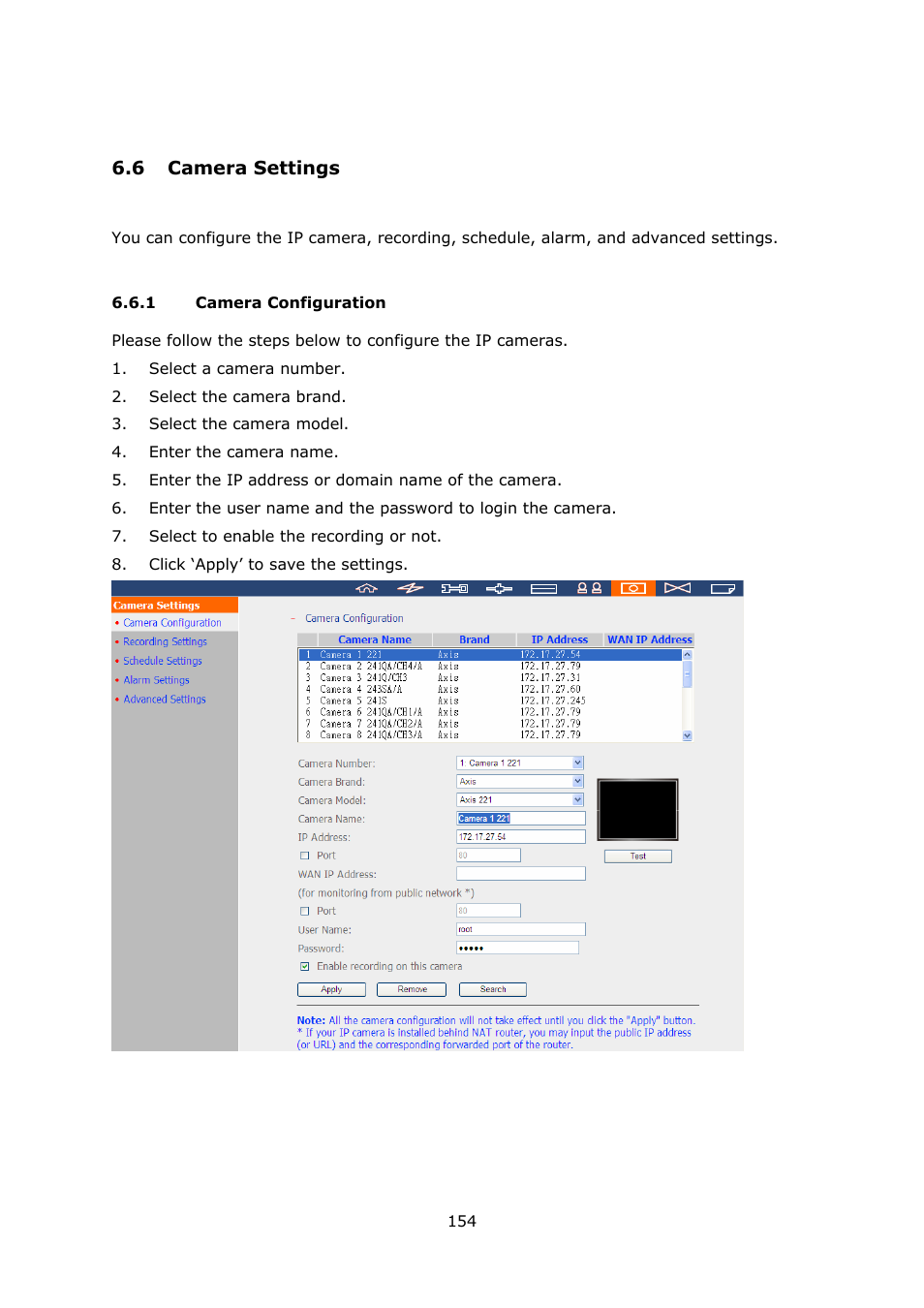6 camera settings, 1 camera configuration, Amera | Ettings, Camera configuration | QNAP Security VioStor NVR (Version: 3.3.2) User Manual | Page 154 / 235