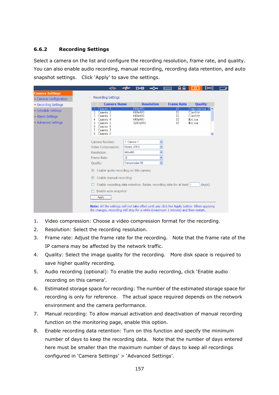 2 recording settings, Recording settings | QNAP Security VioStor NVR (Version: 3.3.2) User Manual | Page 157 / 235