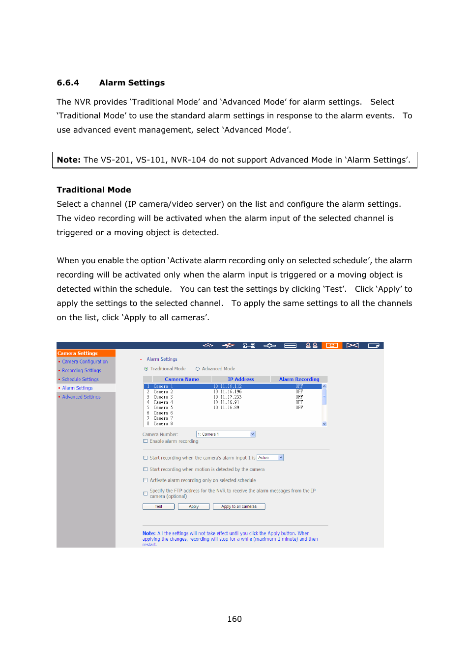 4 alarm settings, Alarm settings | QNAP Security VioStor NVR (Version: 3.3.2) User Manual | Page 160 / 235