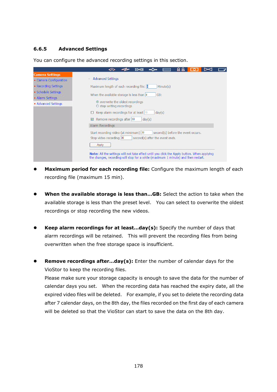 5 advanced settings, Advanced settings | QNAP Security VioStor NVR (Version: 3.3.2) User Manual | Page 178 / 235