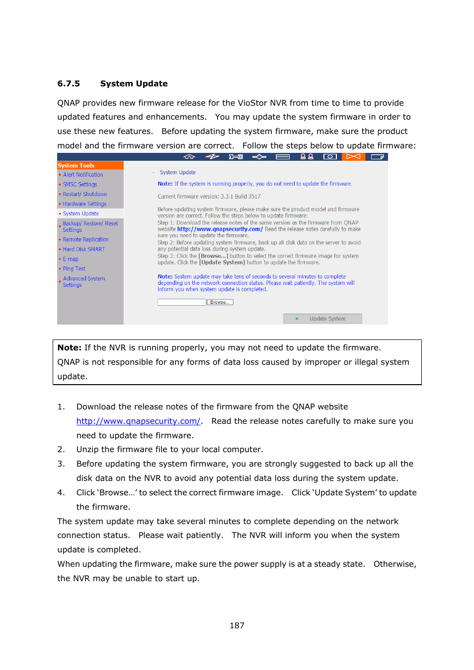 5 system update, System update | QNAP Security VioStor NVR (Version: 3.3.2) User Manual | Page 187 / 235