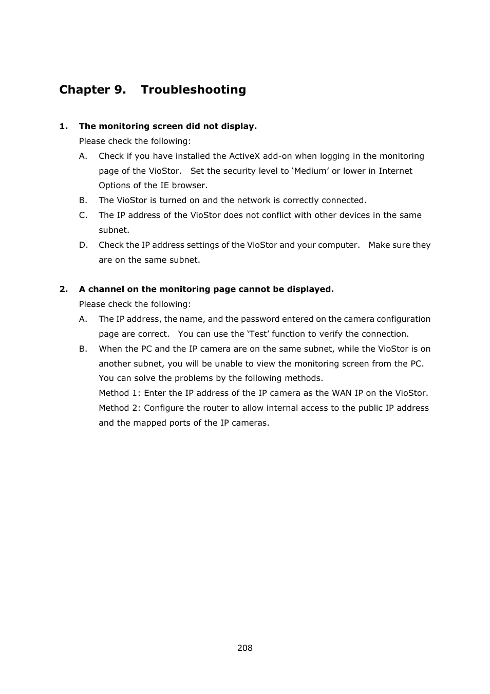 Chapter 9. troubleshooting, Chapter 9, Troubleshooting | QNAP Security VioStor NVR (Version: 3.3.2) User Manual | Page 208 / 235