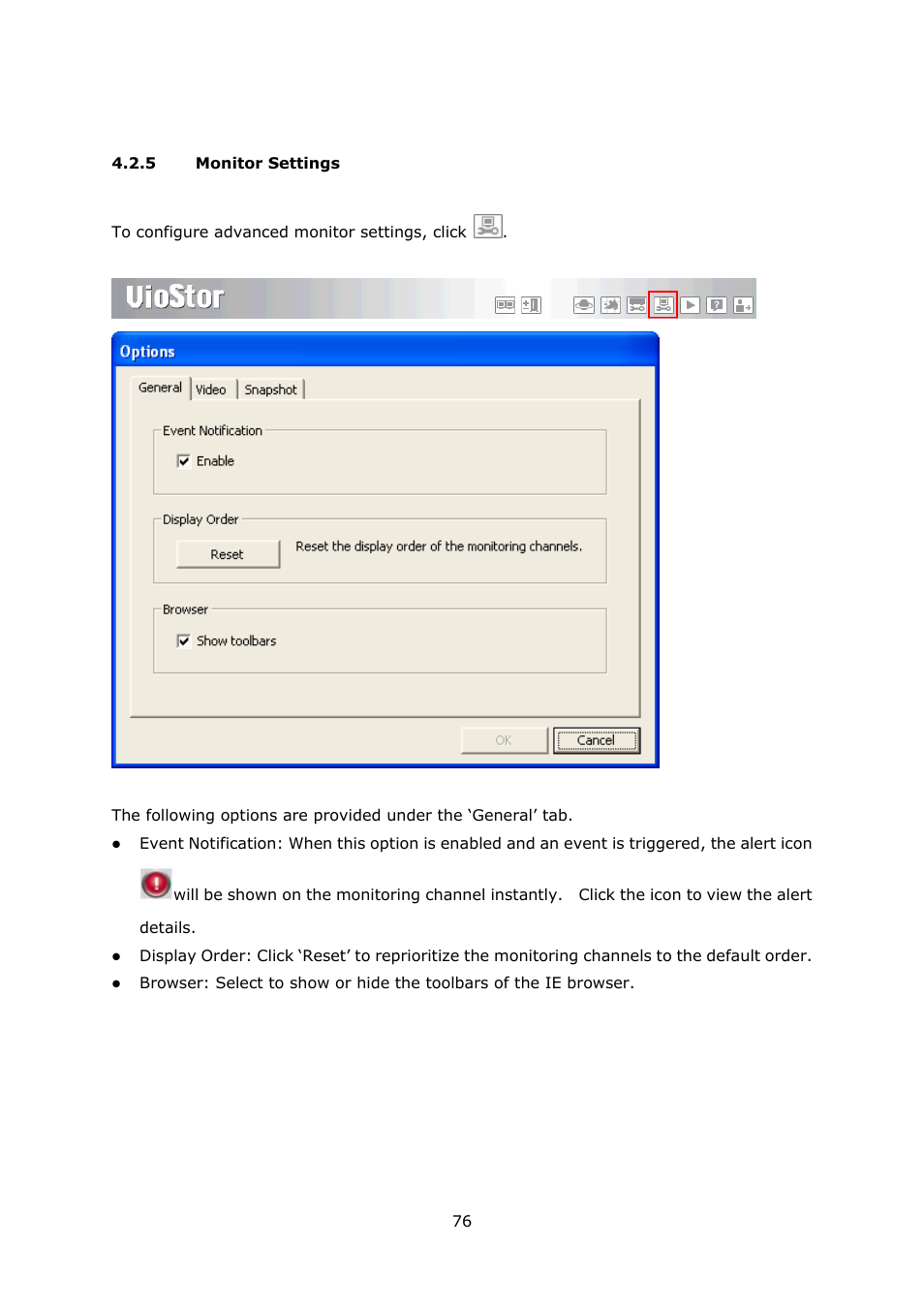 5 monitor settings, Monitor settings | QNAP Security VioStor NVR (Version: 3.3.2) User Manual | Page 76 / 235