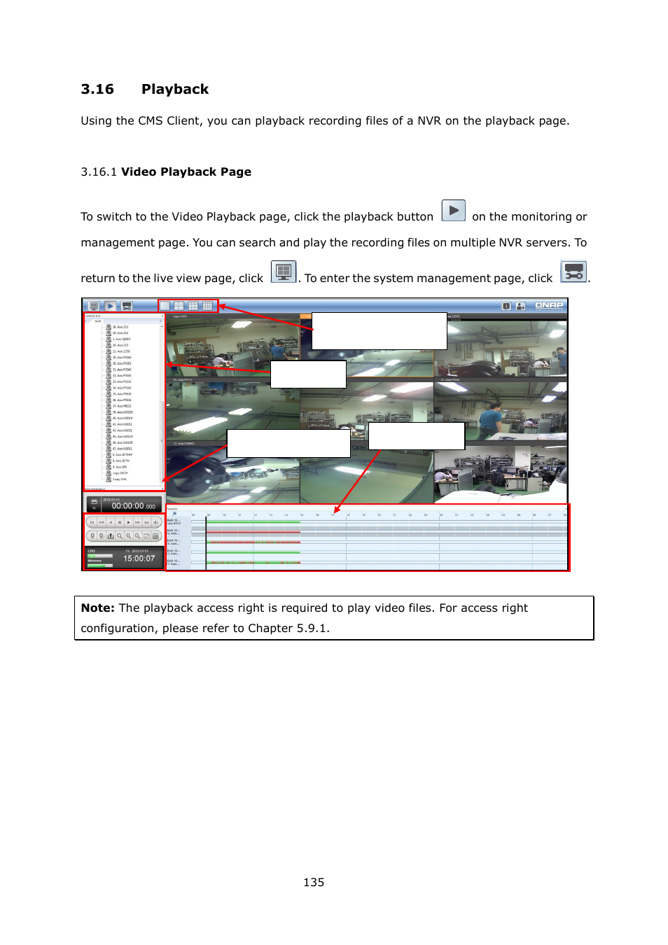 Layback, Ideo, 16 playback | QNAP Security VioStor CMS (Version: 1.0.1) User Manual | Page 135 / 204