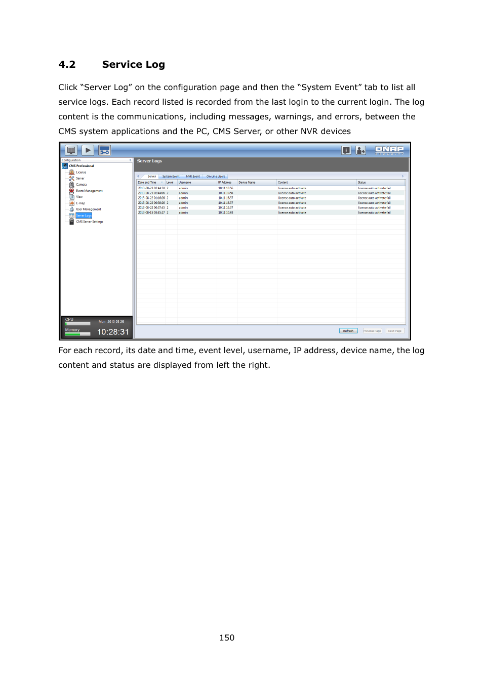 Ervice | QNAP Security VioStor CMS (Version: 1.0.1) User Manual | Page 150 / 204