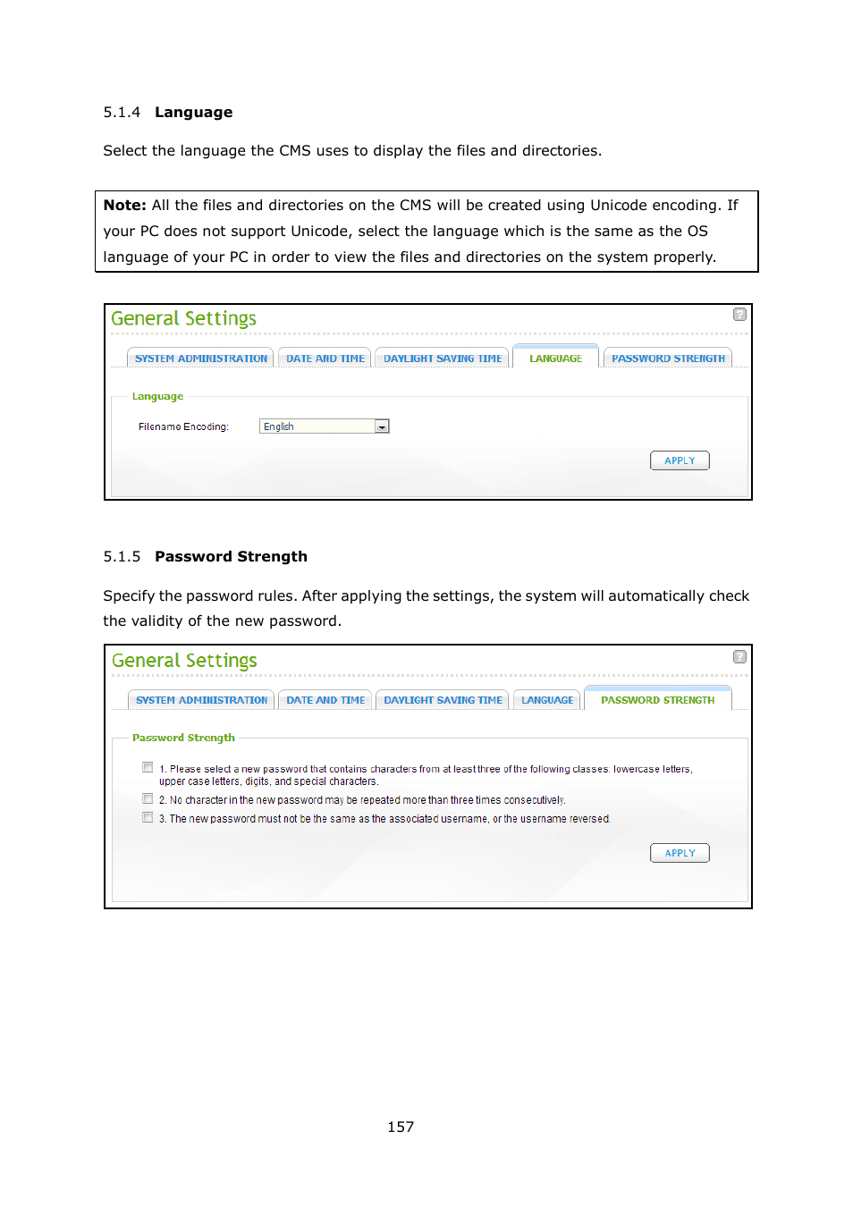 Anguage, Assword, Trength | QNAP Security VioStor CMS (Version: 1.0.1) User Manual | Page 157 / 204