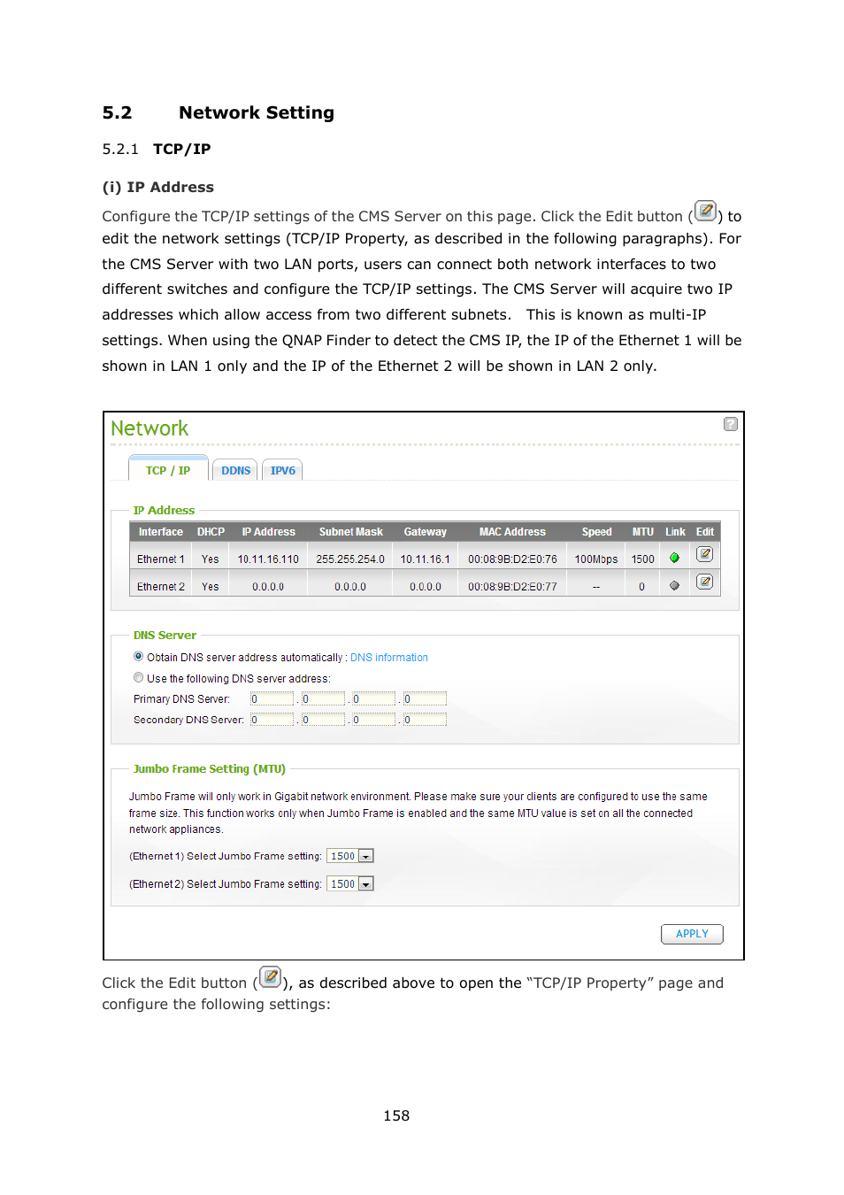 Etwork, Etting, Tcp/ip | 2 network setting | QNAP Security VioStor CMS (Version: 1.0.1) User Manual | Page 158 / 204