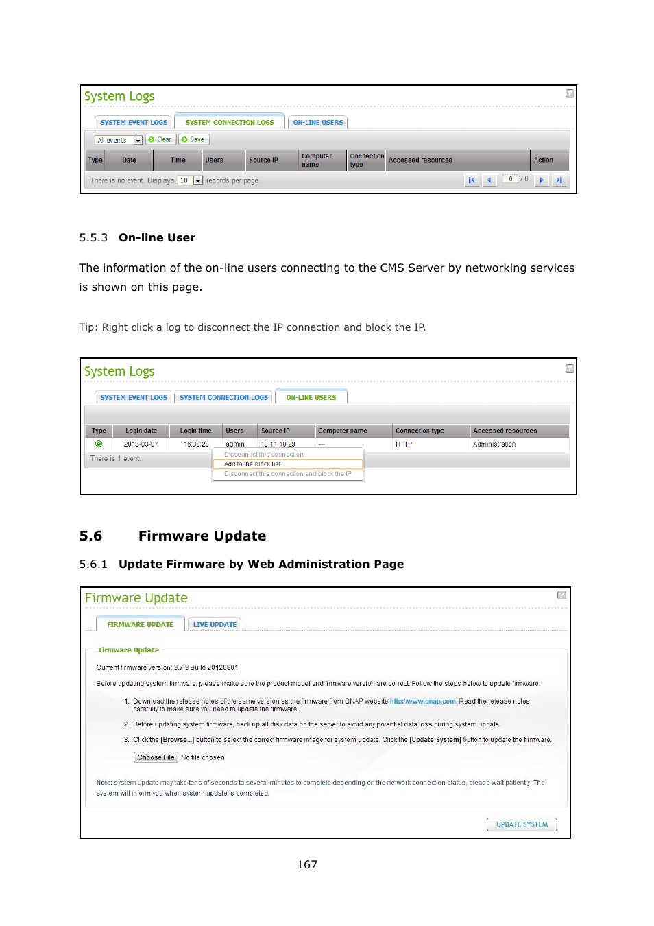 Line, Irmware, Pdate | Irmware by, Dministration, 6 firmware update | QNAP Security VioStor CMS (Version: 1.0.1) User Manual | Page 167 / 204
