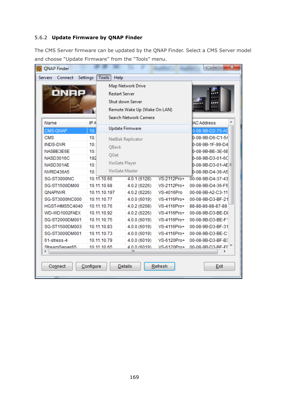 Pdate, Irmware by, Qnap | Inder | QNAP Security VioStor CMS (Version: 1.0.1) User Manual | Page 169 / 204