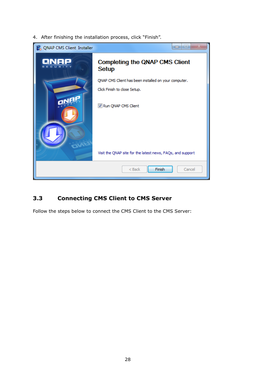 Onnecting, Lient to, Erver | QNAP Security VioStor CMS (Version: 1.0.1) User Manual | Page 28 / 204
