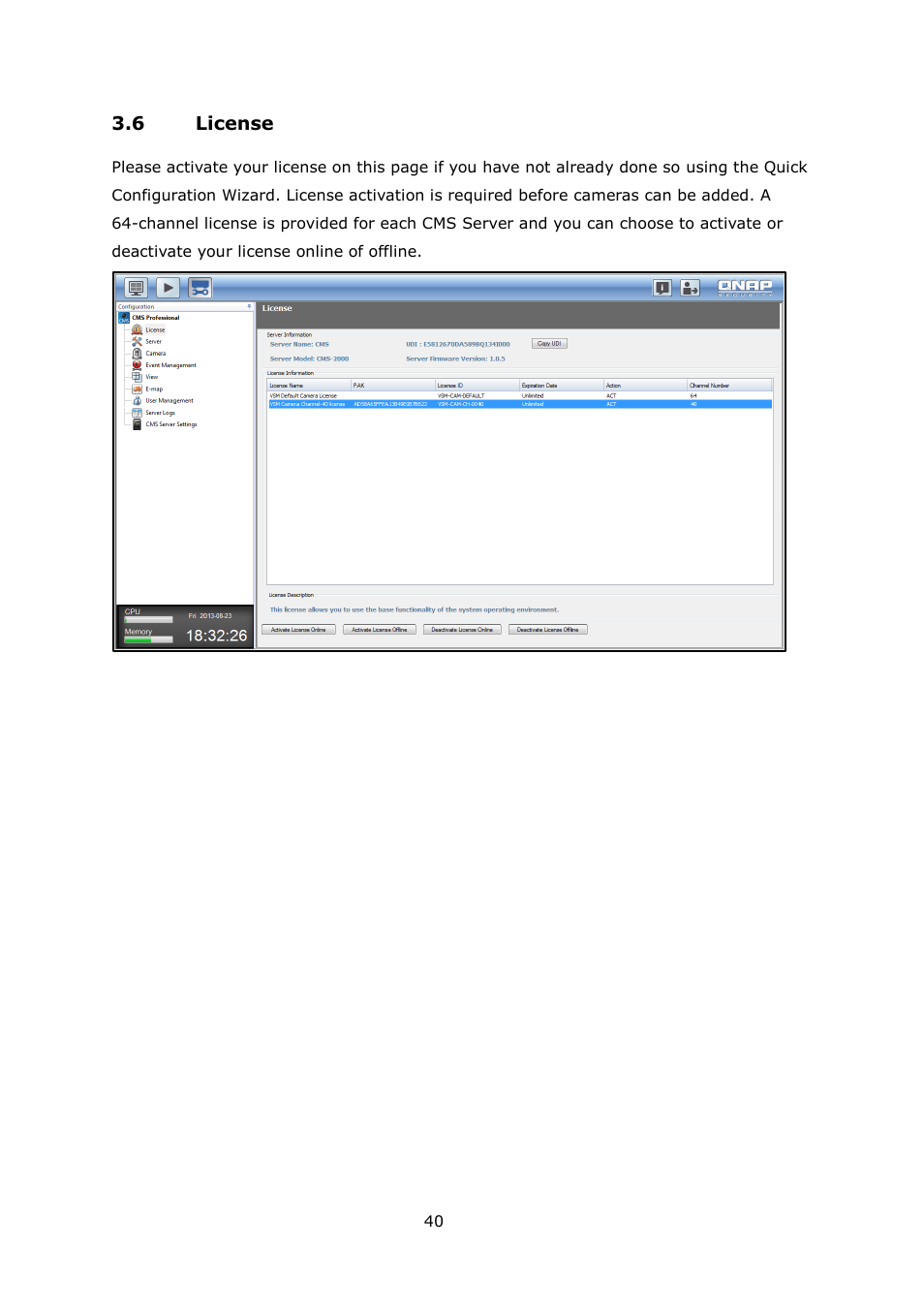 Icense | QNAP Security VioStor CMS (Version: 1.0.1) User Manual | Page 40 / 204