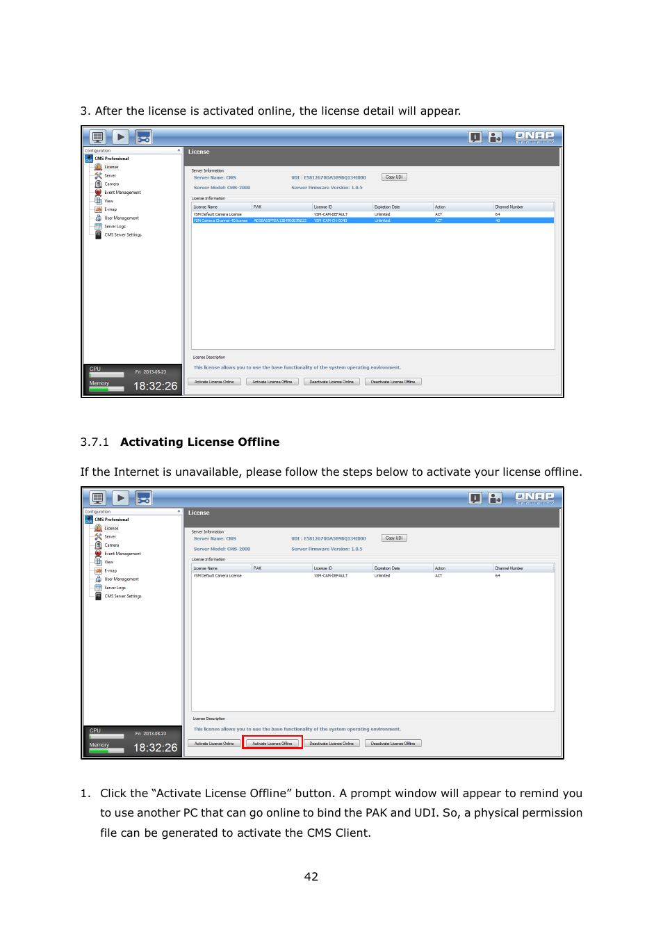 Ctivating, Icense, Ffline | QNAP Security VioStor CMS (Version: 1.0.1) User Manual | Page 42 / 204