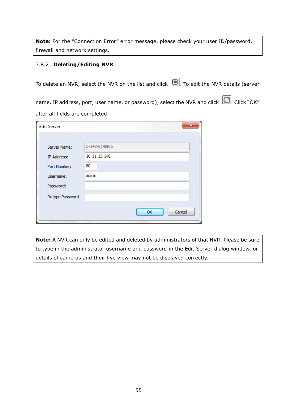 Eleting, Diting | QNAP Security VioStor CMS (Version: 1.0.1) User Manual | Page 55 / 204