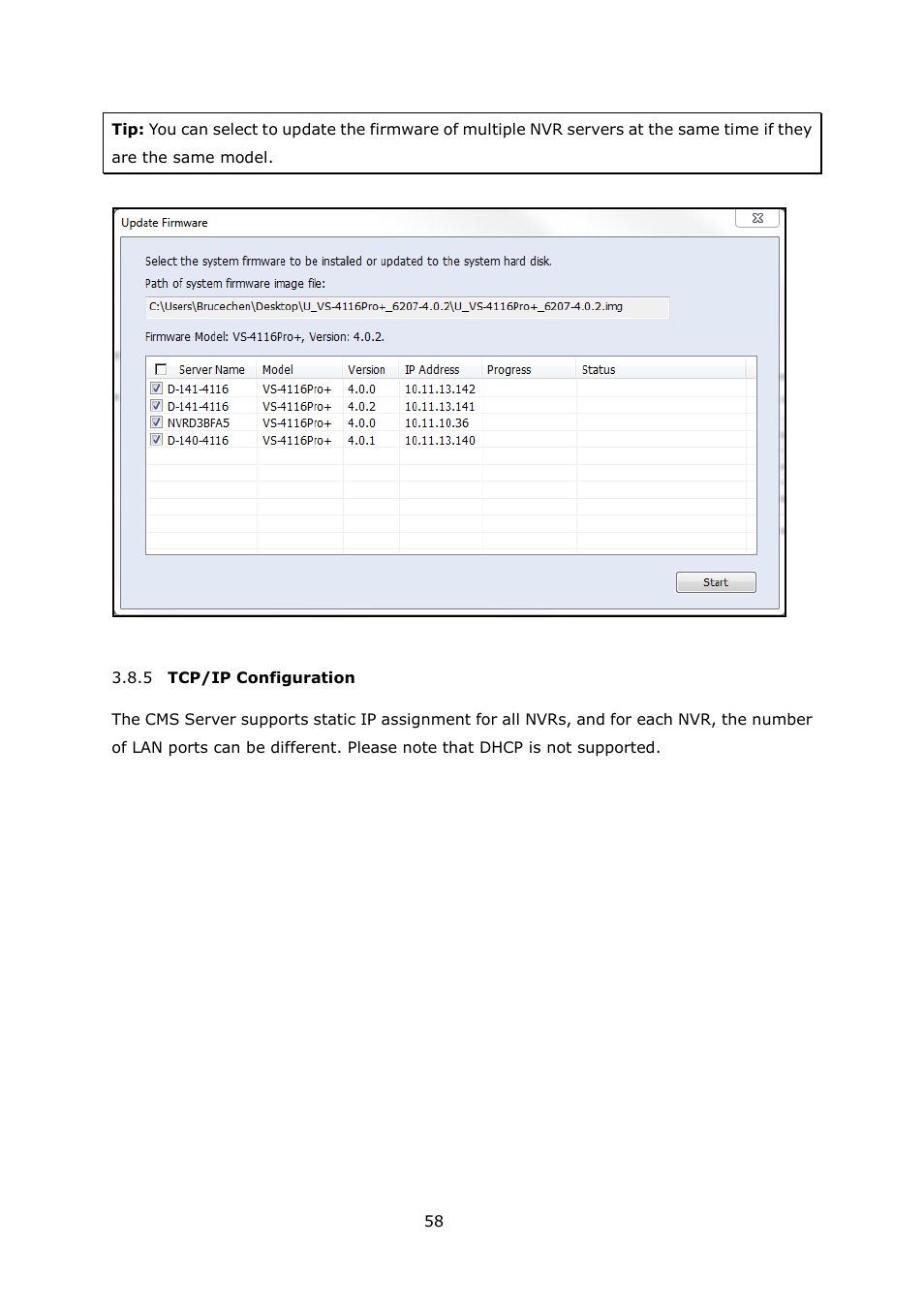 Tcp/ip, Onfiguration | QNAP Security VioStor CMS (Version: 1.0.1) User Manual | Page 58 / 204
