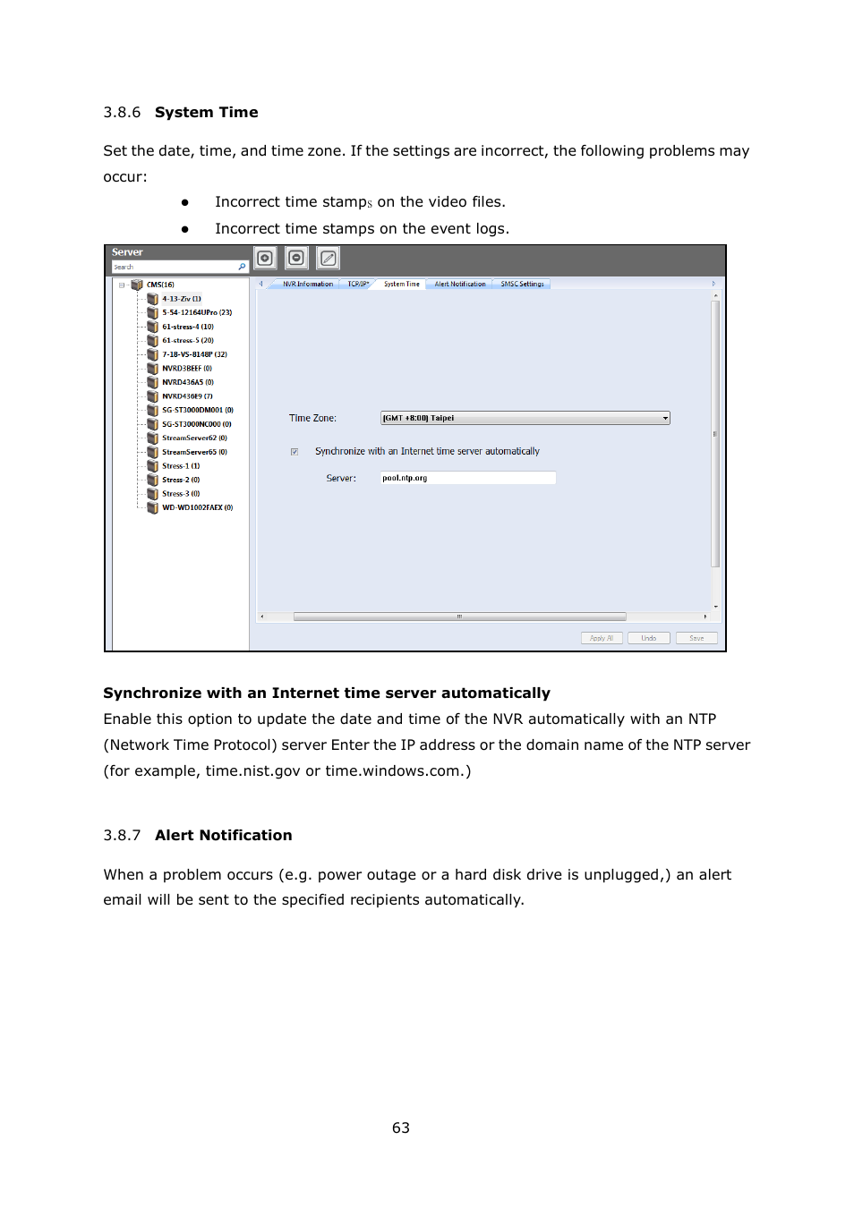 Ystem, Lert, Otification | QNAP Security VioStor CMS (Version: 1.0.1) User Manual | Page 63 / 204
