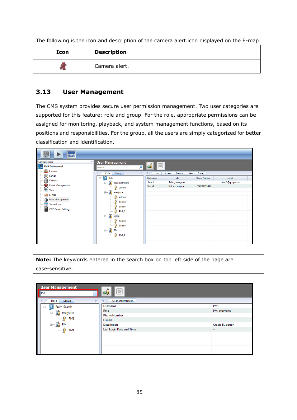 Anagement, 13 user management | QNAP Security VioStor CMS (Version: 1.0.1) User Manual | Page 85 / 204