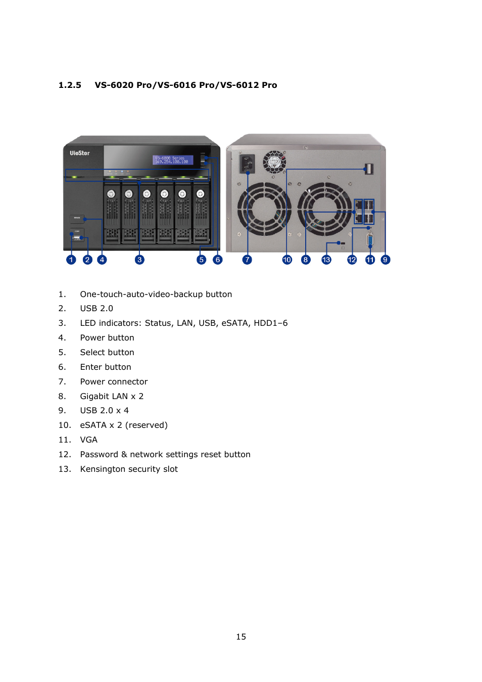 5 vs-6020 pro/vs-6016 pro/vs-6012 pro, Vs-6020 pro/vs-6016 pro/vs-6012 pro | QNAP Security VioStor NVR (Version: 3.5.1) User Manual | Page 15 / 264
