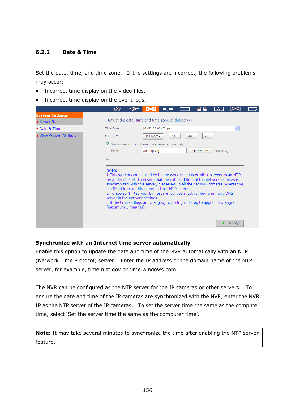 2 date & time, Date & time | QNAP Security VioStor NVR (Version: 3.5.1) User Manual | Page 156 / 264