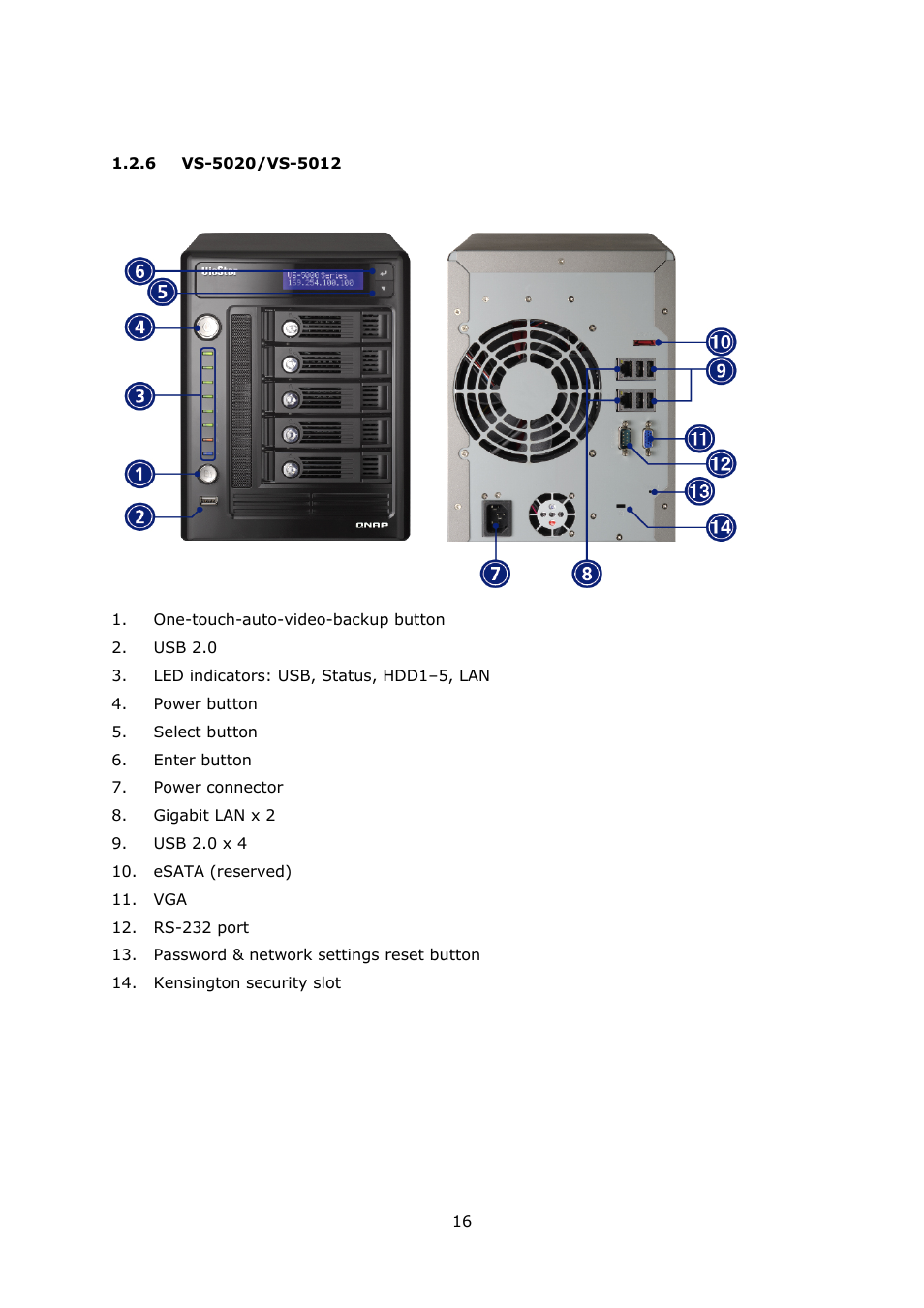6 vs-5020/vs-5012, Vs-5020/vs-5012 | QNAP Security VioStor NVR (Version: 3.5.1) User Manual | Page 16 / 264