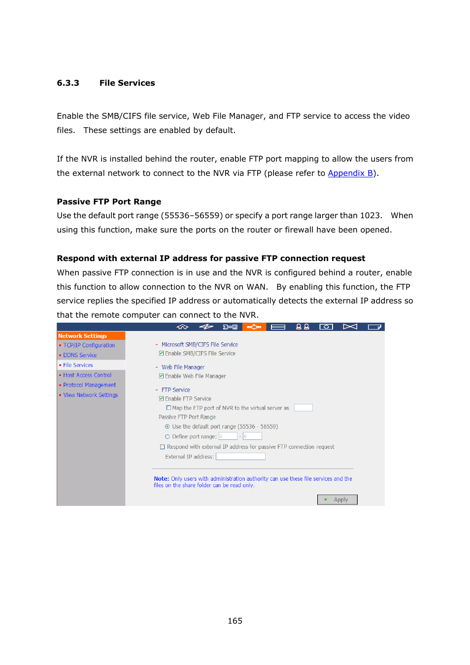 3 file services, File services | QNAP Security VioStor NVR (Version: 3.5.1) User Manual | Page 165 / 264