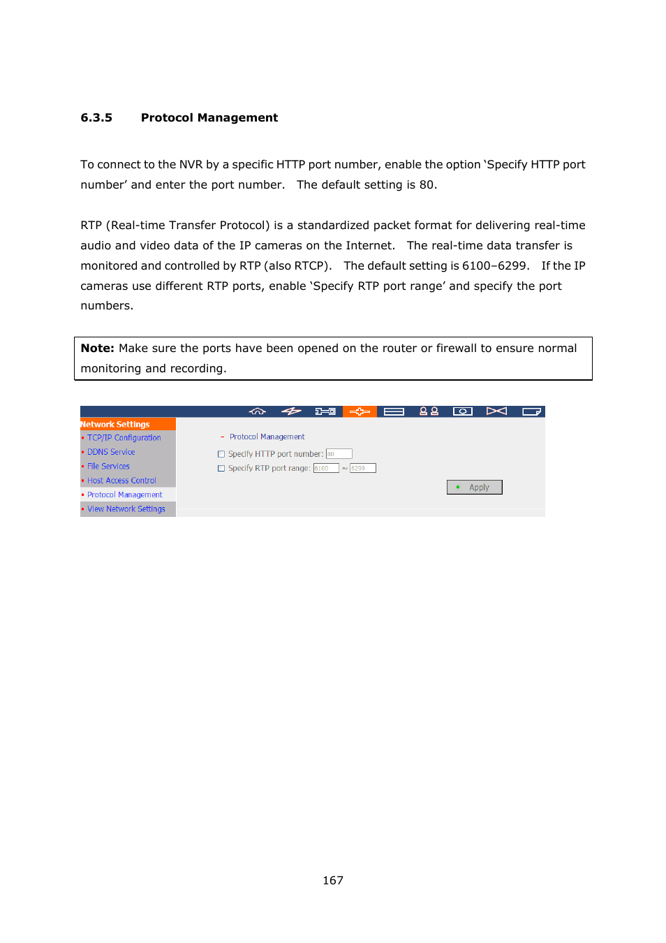 5 protocol management, Protocol management | QNAP Security VioStor NVR (Version: 3.5.1) User Manual | Page 167 / 264