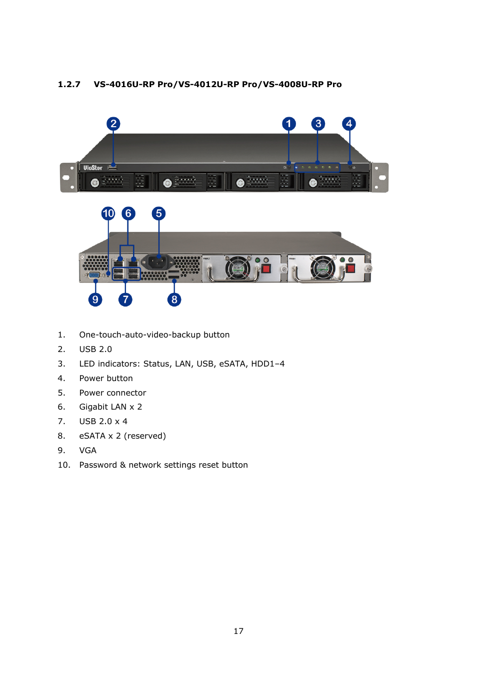 7 vs-4016u-rp pro/vs-4012u-rp pro/vs-4008u-rp pro, Vs-4016u-rp pro/vs-4012u-rp pro/vs-4008u-rp pro | QNAP Security VioStor NVR (Version: 3.5.1) User Manual | Page 17 / 264