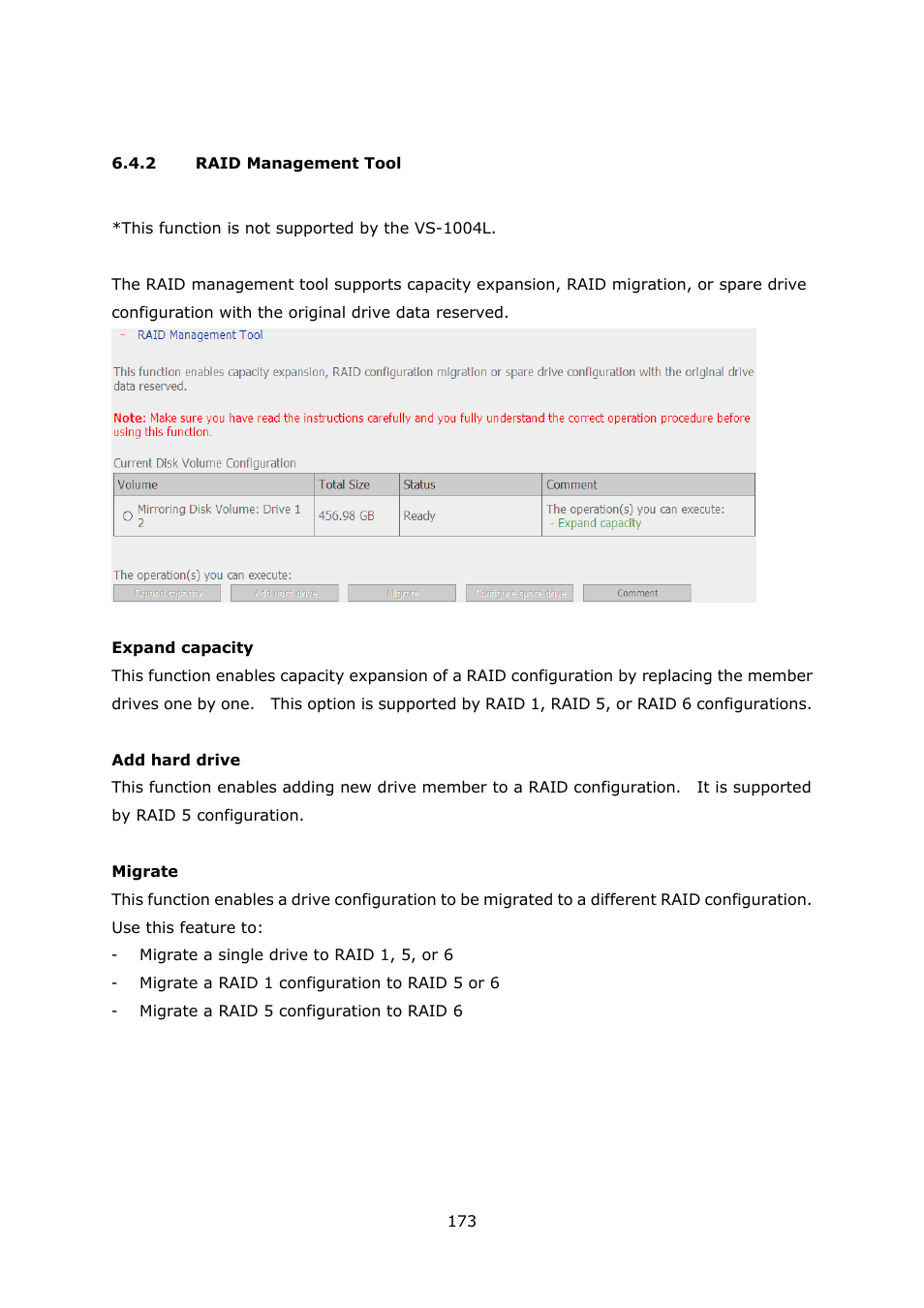 2 raid management tool, Raid management tool | QNAP Security VioStor NVR (Version: 3.5.1) User Manual | Page 173 / 264