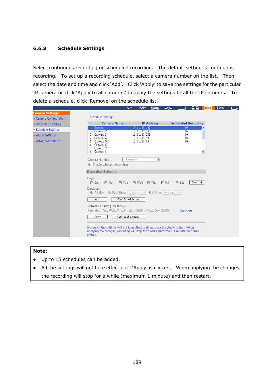 3 schedule settings, Schedule settings | QNAP Security VioStor NVR (Version: 3.5.1) User Manual | Page 189 / 264