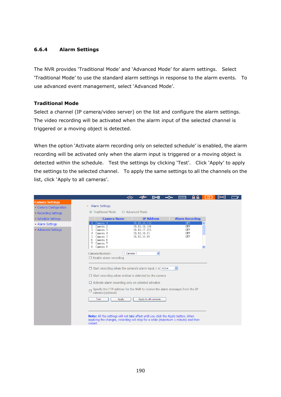 4 alarm settings, Alarm settings | QNAP Security VioStor NVR (Version: 3.5.1) User Manual | Page 190 / 264