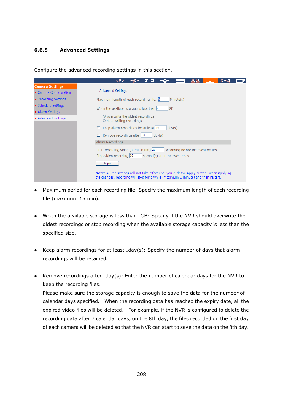 5 advanced settings, Advanced settings | QNAP Security VioStor NVR (Version: 3.5.1) User Manual | Page 208 / 264