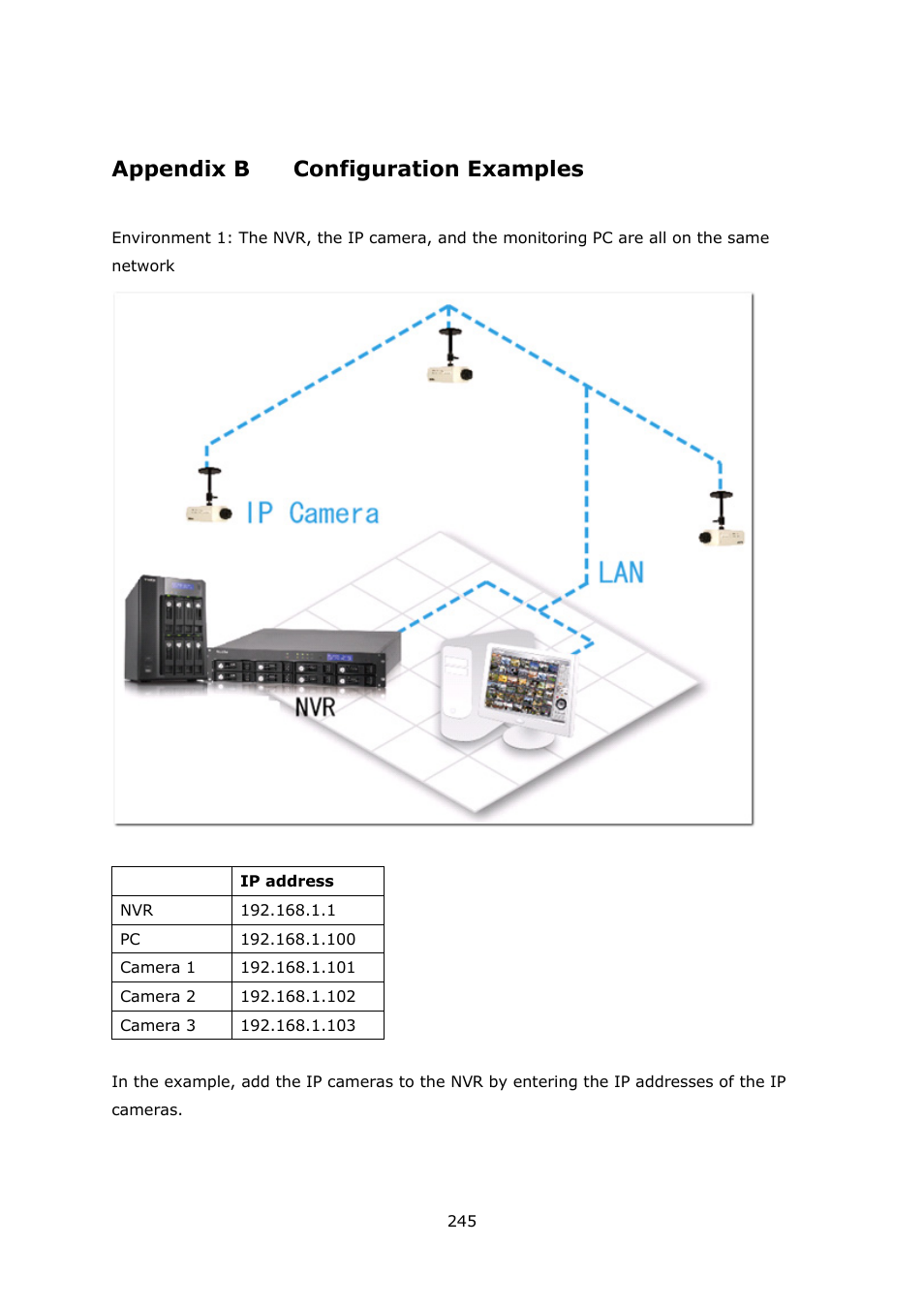Appendix b configuration examples, Appendix b, Configuration examples | QNAP Security VioStor NVR (Version: 3.5.1) User Manual | Page 245 / 264