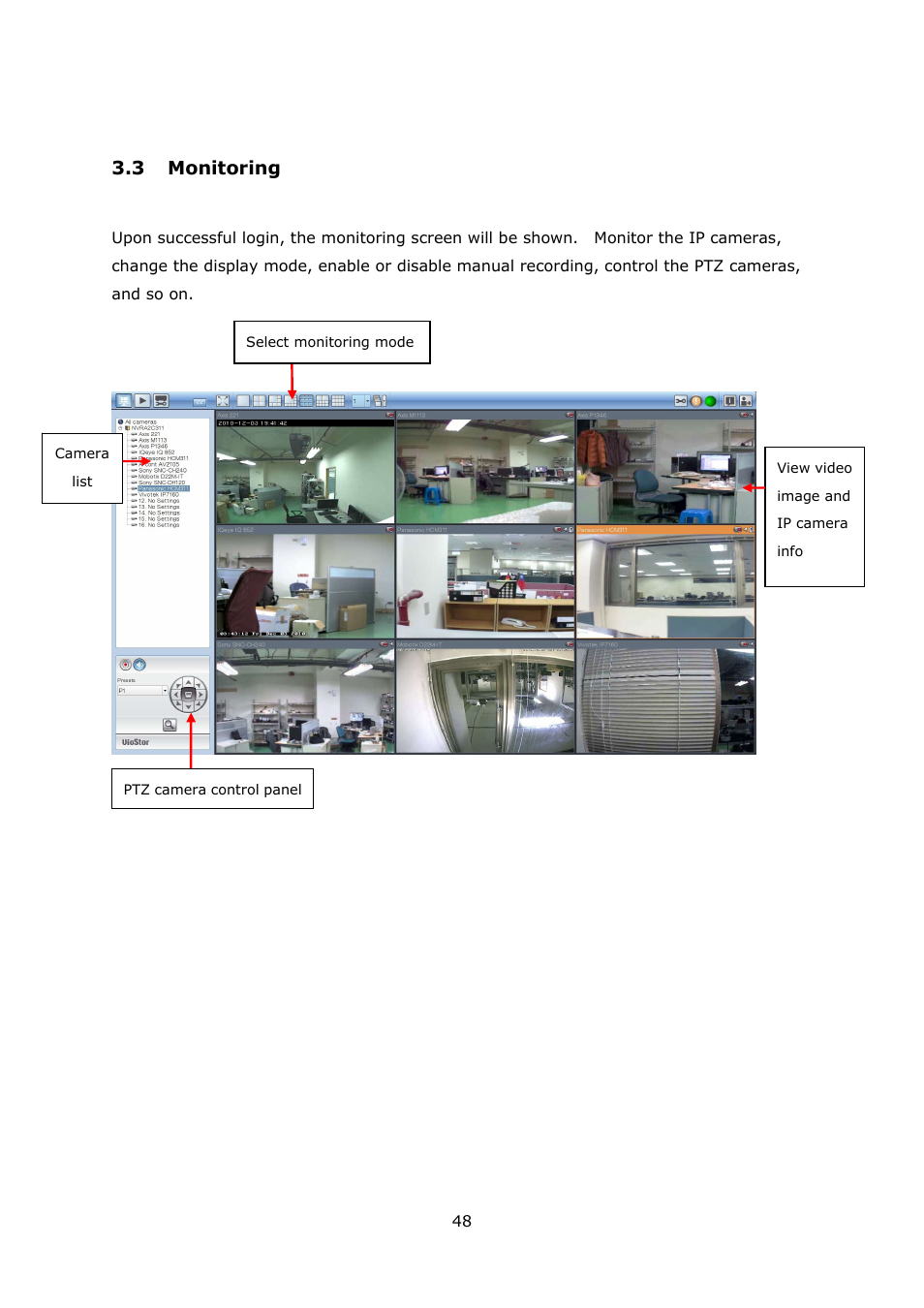 3 monitoring, Onitoring | QNAP Security VioStor NVR (Version: 3.5.1) User Manual | Page 48 / 264