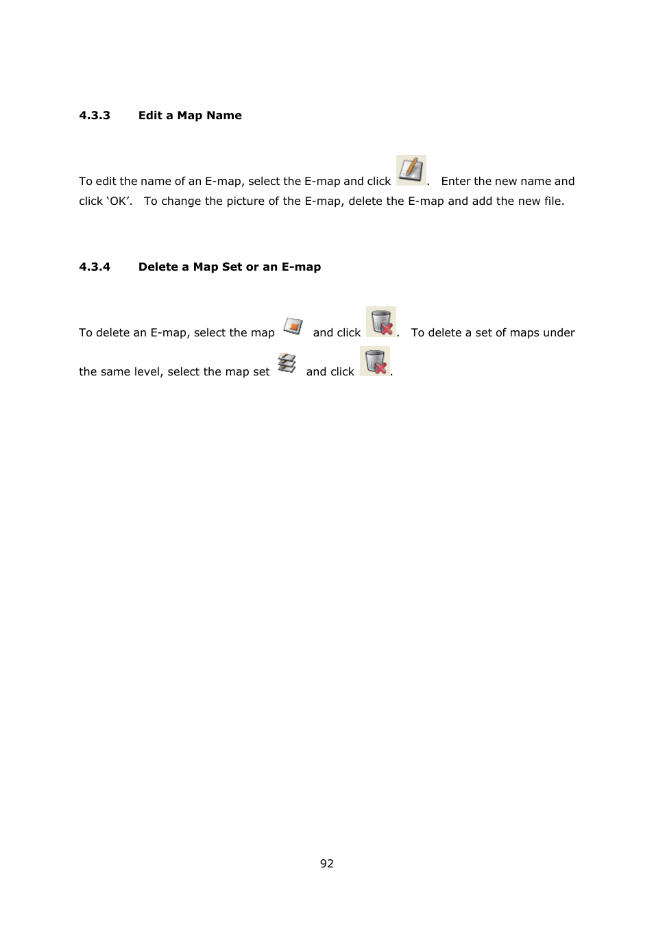 3 edit a map name, 4 delete a map set or an e-map, Edit a map name | Delete a map set or an e-map | QNAP Security VioStor NVR (Version: 3.5.1) User Manual | Page 92 / 264
