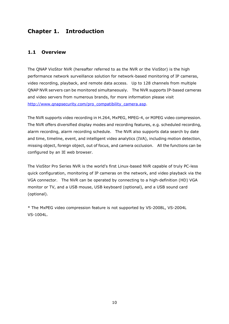 Chapter 1. introduction, 1 overview, Chapter 1 | Introduction, Verview | QNAP Security VioStor NVR (Version: 4.1.1) User Manual | Page 10 / 260