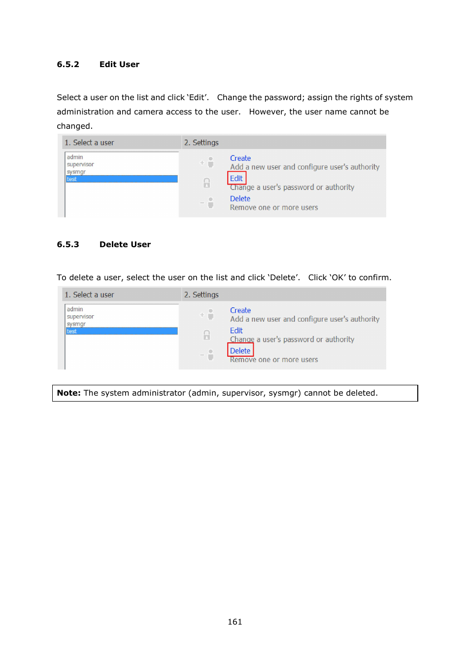 2 edit user, 3 delete user, Edit user | Delete user | QNAP Security VioStor NVR (Version: 4.1.1) User Manual | Page 161 / 260