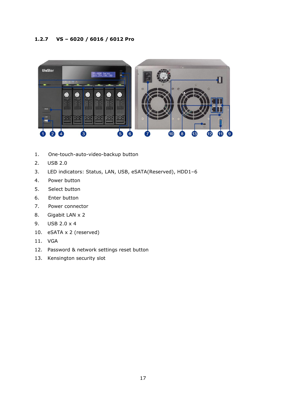 7 vs – 6020 / 6016 / 6012 pro, Vs – 6020, 6012 pro | QNAP Security VioStor NVR (Version: 4.1.1) User Manual | Page 17 / 260