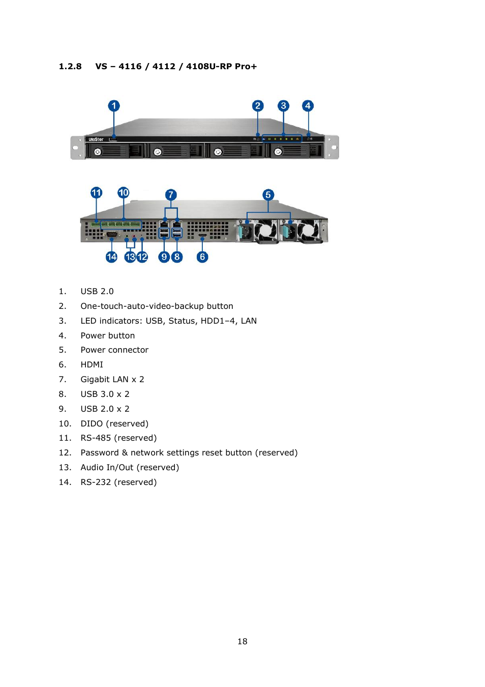 8 vs – 4116 / 4112 / 4108u-rp pro, Vs – 4116, 4108u-rp pro | QNAP Security VioStor NVR (Version: 4.1.1) User Manual | Page 18 / 260