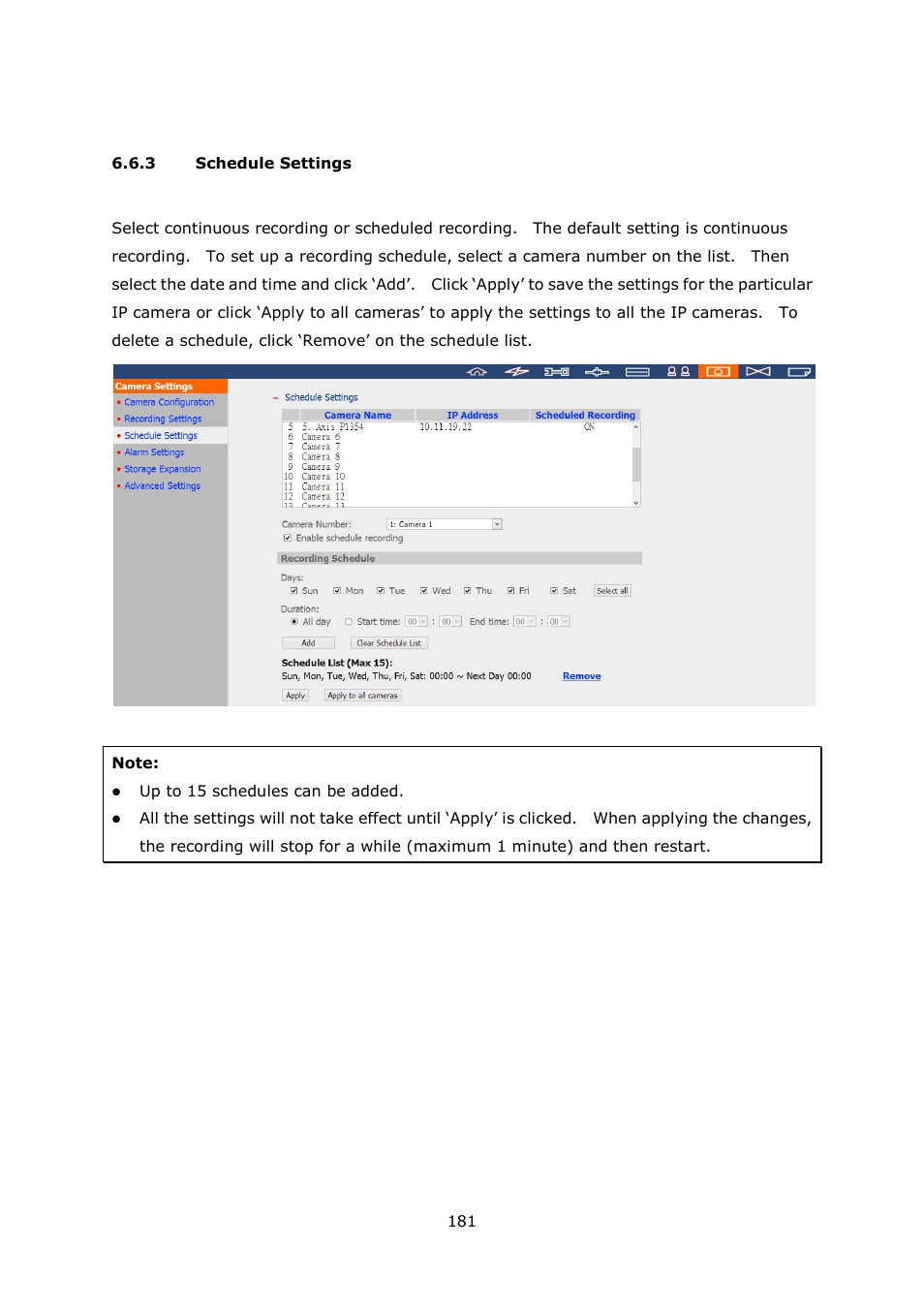 3 schedule settings, Schedule settings | QNAP Security VioStor NVR (Version: 4.1.1) User Manual | Page 181 / 260