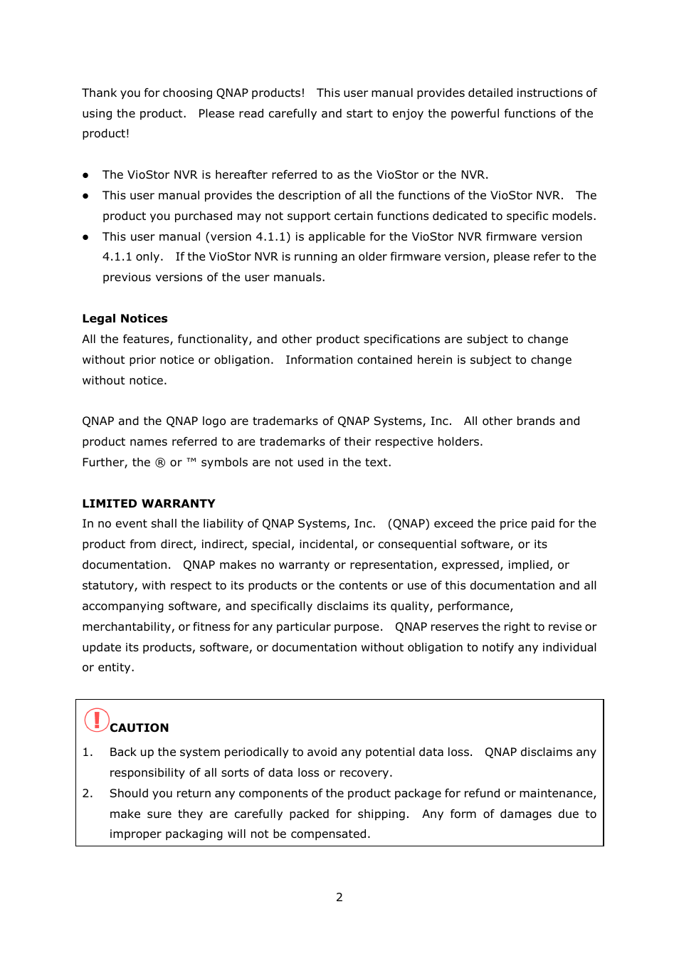 QNAP Security VioStor NVR (Version: 4.1.1) User Manual | Page 2 / 260