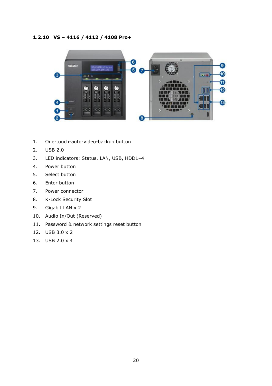 10 vs – 4116 / 4112 / 4108 pro, Vs – 4116, 4108 pro | QNAP Security VioStor NVR (Version: 4.1.1) User Manual | Page 20 / 260