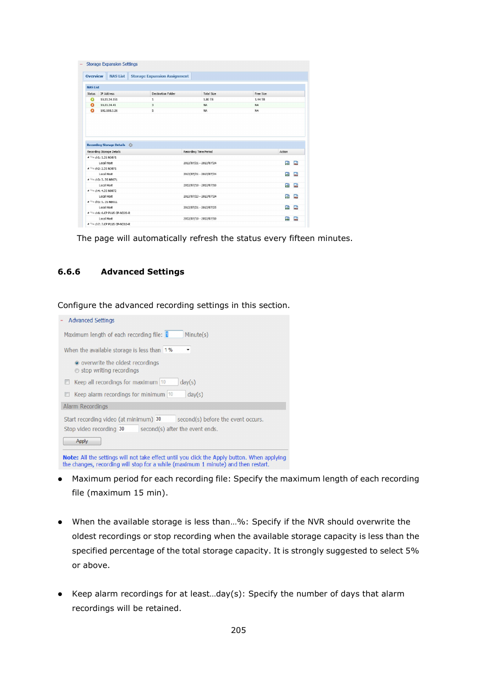 6 advanced settings, Advanced settings | QNAP Security VioStor NVR (Version: 4.1.1) User Manual | Page 205 / 260