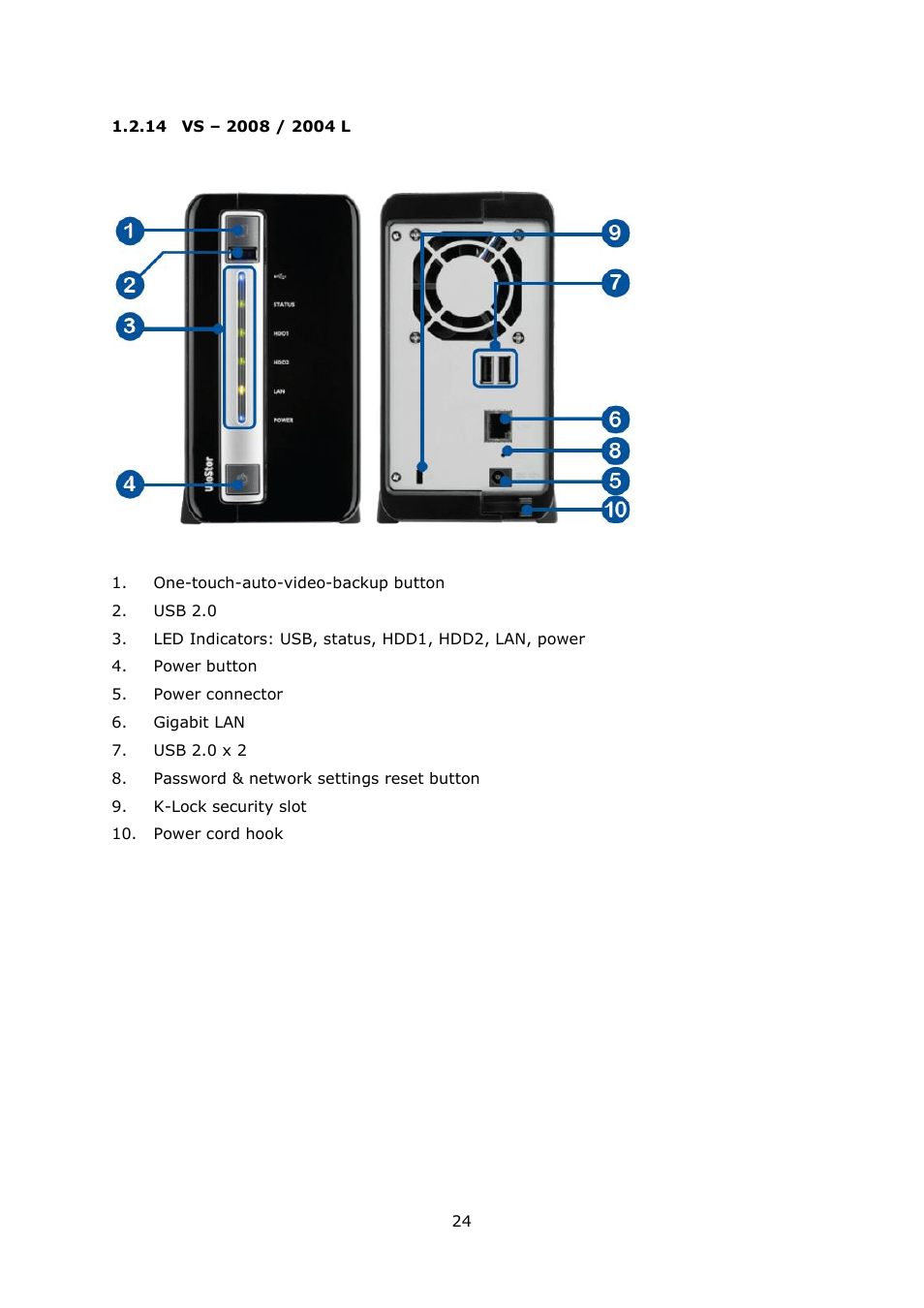 14 vs – 2008 / 2004 l, Vs – 2008 / 2004 l | QNAP Security VioStor NVR (Version: 4.1.1) User Manual | Page 24 / 260