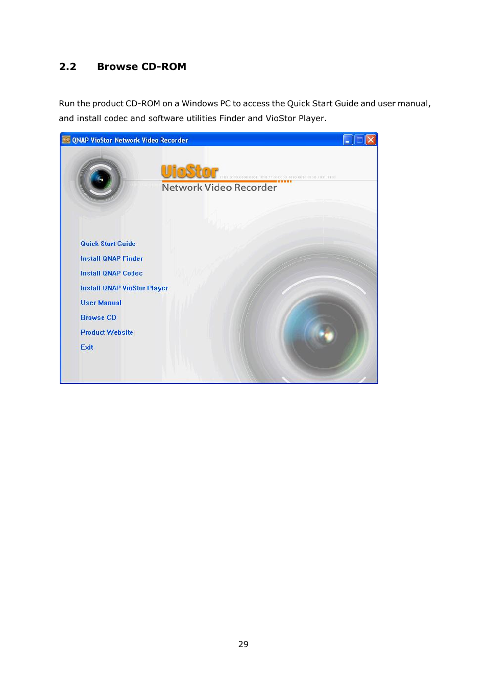 2 browse cd-rom, Rowse, Cd-rom | QNAP Security VioStor NVR (Version: 4.1.1) User Manual | Page 29 / 260